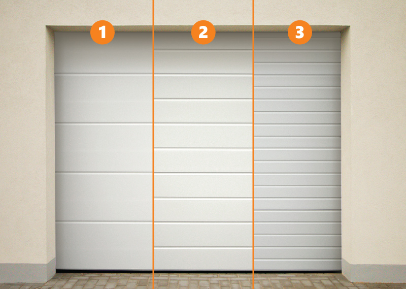 Three sectional panel shapes compared on one garage door
