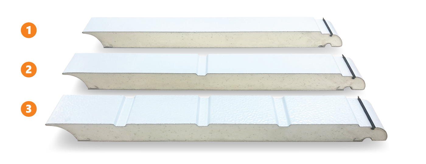 Cross-sections of smooth, central groove and grooved panels